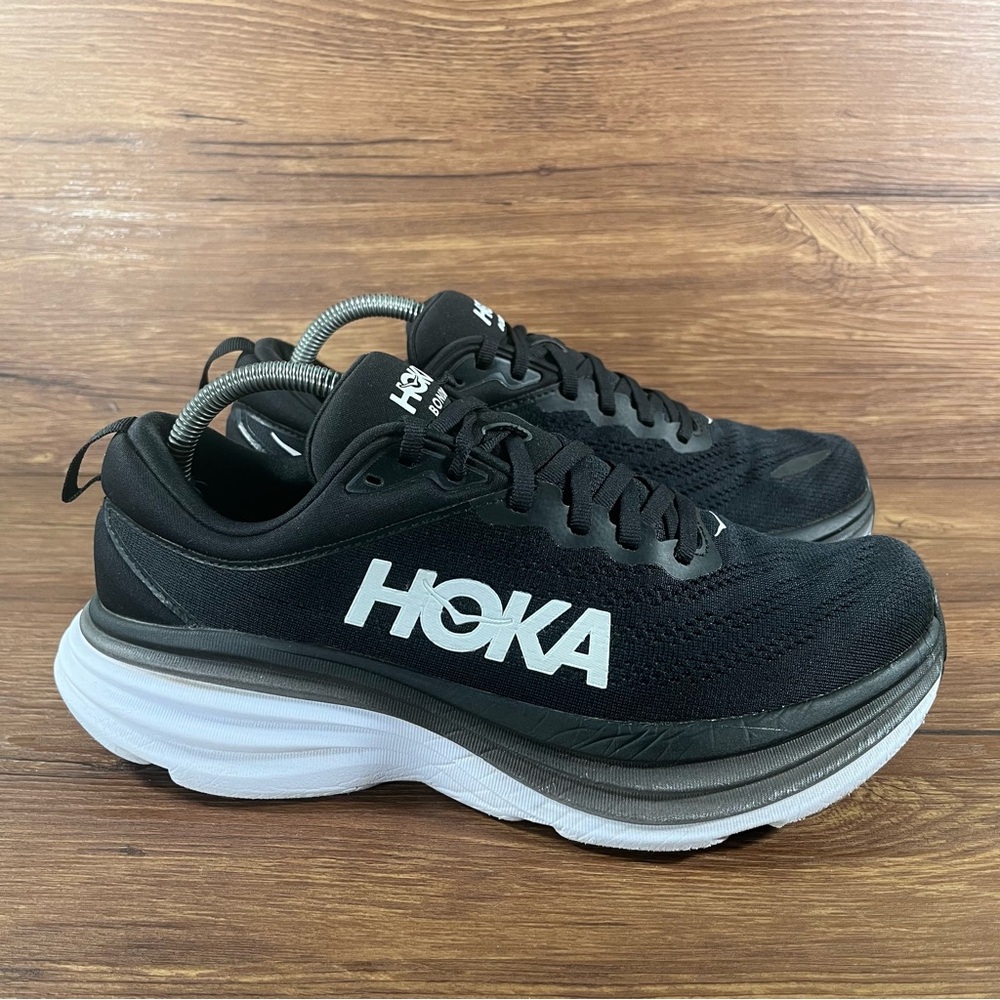 HOKA BONDI 8 Running Shoes Women’s Size 9.5 Black Low Top Athletic Sneakers